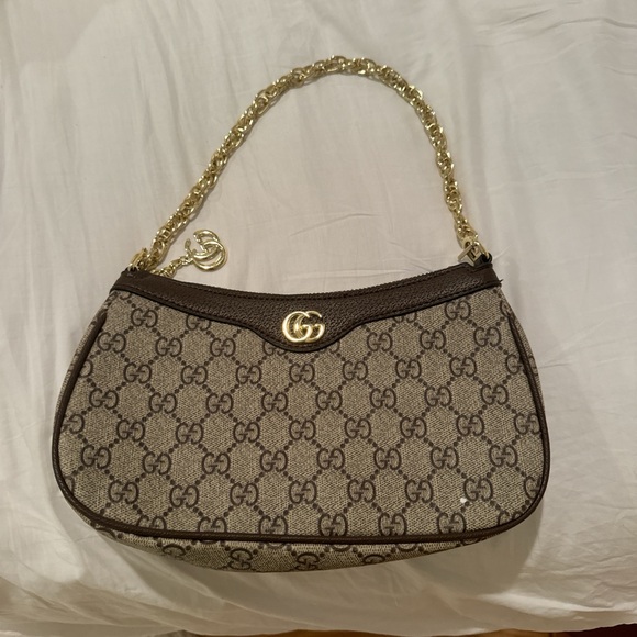 Gucci Monogram Beige and Dark Brown Shoulder Bag - Picture 1 of 3